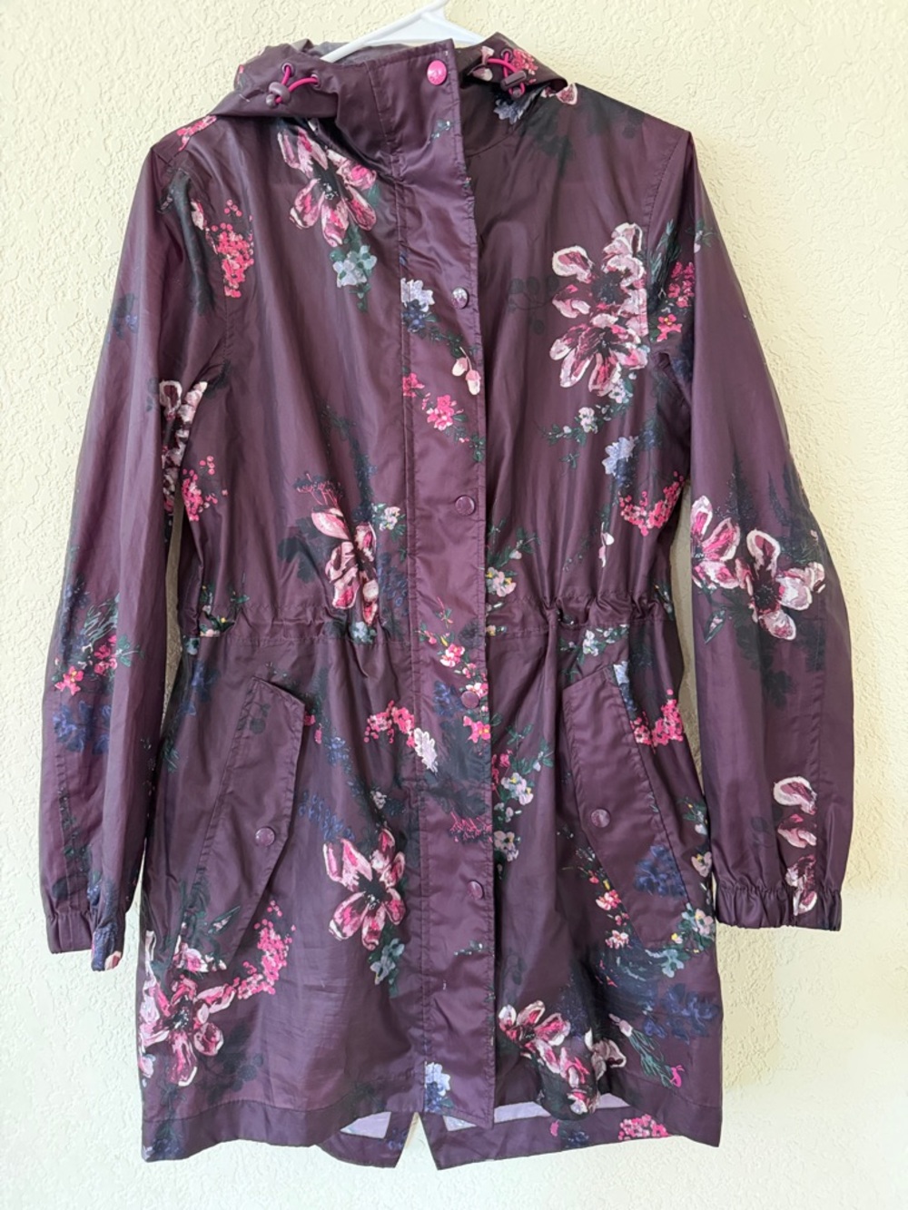 Joules long floral purple raincoat
